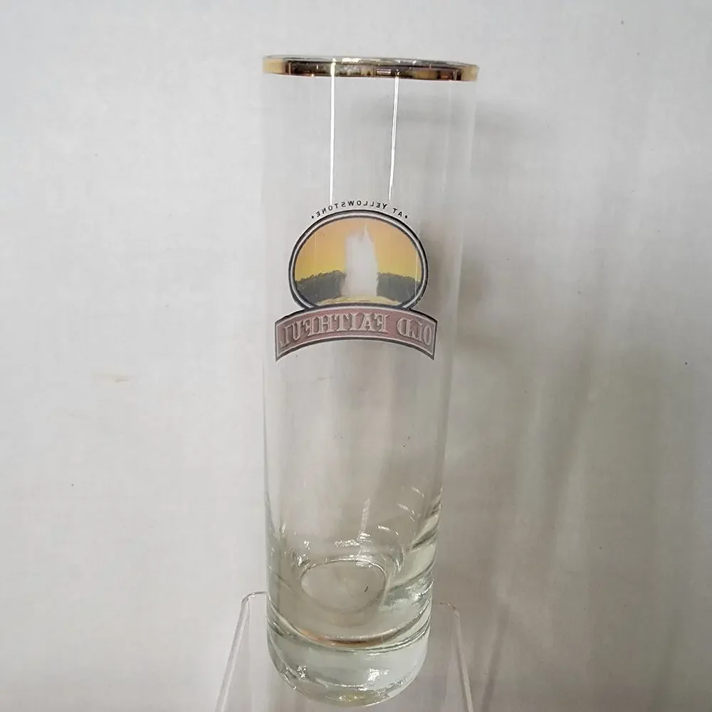 Yellowstone Old Faithful Tall Glass w/ Gold Rim